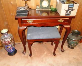Desk or Vanity with bench, Cloisonne urns