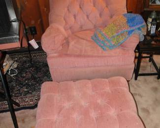 Pink Tufted chairs with Ottomans