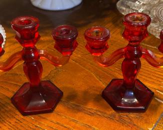 Amberina Glass Candlesticks