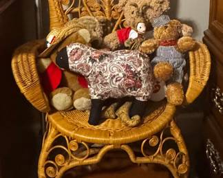 Wicker Chair/Plush Animals