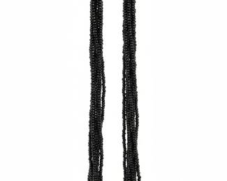 MultiStrand Black Spinel Beaded Necklace with GoldTone Clasp