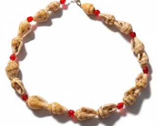 Seashell and Red Bead Necklace