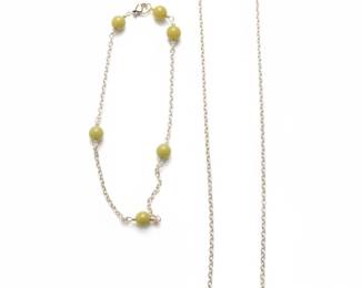 Chartreuse Jade and Sterling Silver Necklace and Bracelet Set