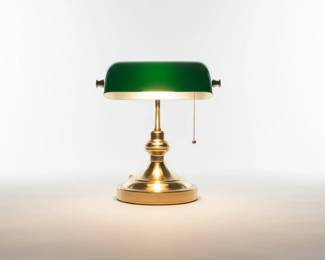 Vintage Brass Bankers Lamp with Glass Apple and Red Apple Figurine