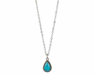 Sterling Silver Rope Bezel Teardrop Turquoise Pendant Necklace