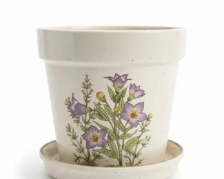 Vintage Floral Decorated Ceramic Planter with Saucer, Made in Japan