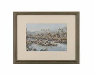 Framed Watercolor Landscape Painting