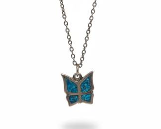 Southwestern Sterling Silver Turquoise Inlay Butterfly Necklace