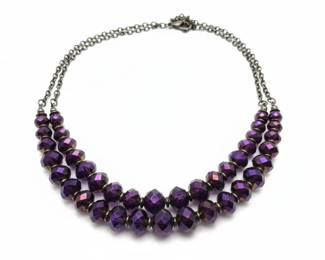 Amethyst Faceted Rondelle Bead Necklace with SilverTone Chain