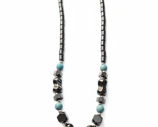 Hematite and Marijuana Leaf Pendant Necklace