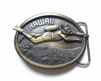Vintage Hawaii Scuba Diver Belt Buckle  Indiana Metal Craft