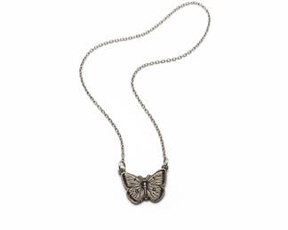 Vintage Metzke Pewter Butterfly Necklace and Container Set
