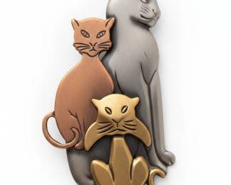 KT Three Cats TriTone Metal Brooch Pin