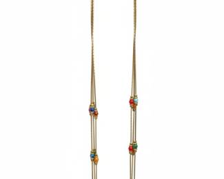 MultiStrand Gold Tone Chain Necklace with Colorful Beads