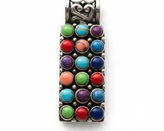 Sterling Silver MultiGemstone Inlay Pendant