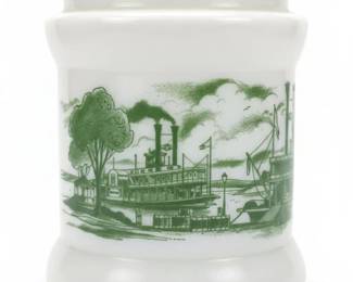 Vintage Milk Glass Steamboat Humidor or Canister