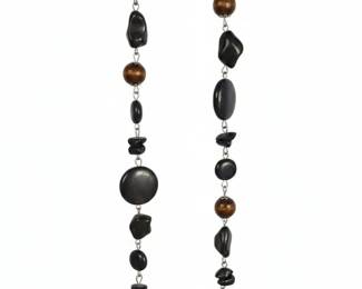 Onyx and Wood Bead Necklace Set with MultiStrand Colorful Beaded Chain Necklace