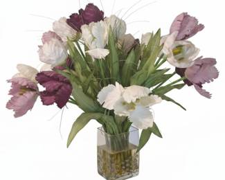 Artificial Parrot Tulip Arrangement in Textured Glass Vase