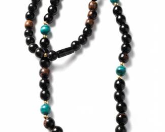 Black Onyx, Malachite, and Tigers Eye Mala Necklace