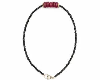 Beaded Anklet with Red Garnet and Black Spinel Beads