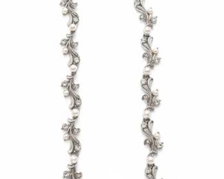 Art Nouveau Style Faux Pearl and Crystal Necklace