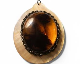 Vintage Mother of Pearl and Amber Pendant