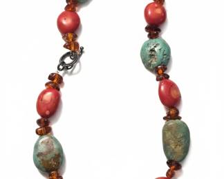 Turquoise and Red Bead Necklace second image