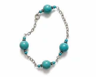 Turquoise and Sterling Silver Station Bracelet