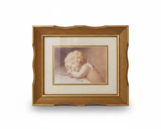 Bessie Pease Gutmann Cupid Caught Napping Lithograph in Gilt Frame