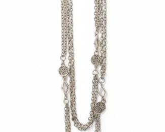 MultiStrand SilverTone Chain Necklace with Geometric Medallions second image
