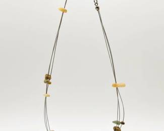 Carved Shell Flower Pendant Necklace with Natural Stone Beads