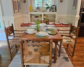 Vintage Baker Cottage Table and 6 Chairs with Pull Out Leaves