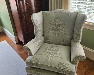 Antique Bowfront Chest Wing back Chair
