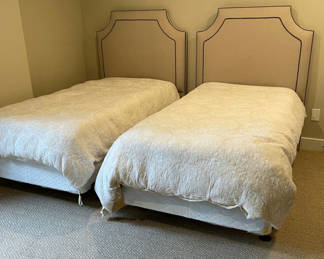 Lot 827: Twin Beds w/ Tall Upholstered Headboards