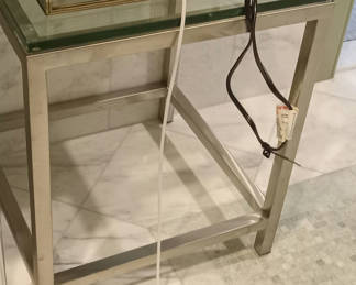 Lot 820: Brushed Nickel & Glass Side Tables