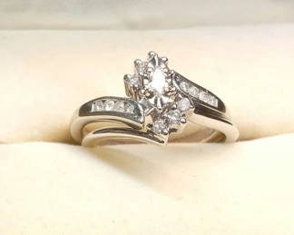 Lot 775: 14K / Diamond Marquise Bypass Bridal Set (3+dwt)