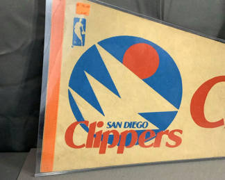 Lot 887: Vintage Basketball Pennants - Clippers / Lakers / Warriors / Supersonics / Trail Blazers