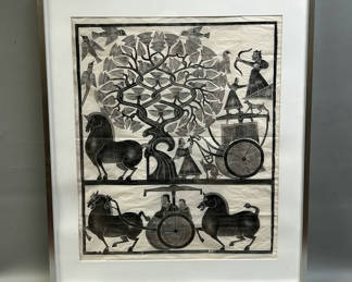 Lot 31: Oriental Temple Rubbing Ink on Paper 