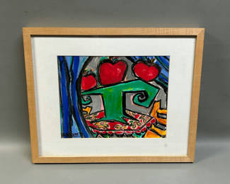 Lot 21: Mona A. El-Bayoumi Oil on Paper Painting 