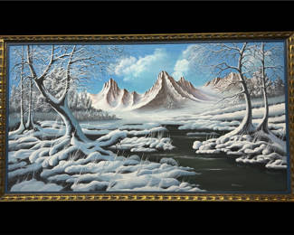 Lot 19: Melting Snow River Landscape Oil on Canvas 