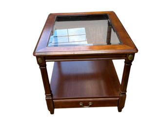 Lot 45: Vintage Glass Top One Drawer End Table 