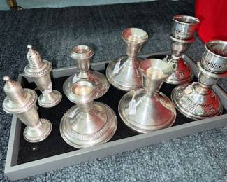 Sterling Silver candlesticks, salt and pepper shakers