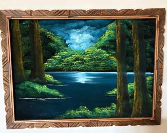 Vintage Framed Velvet Landscape Painting