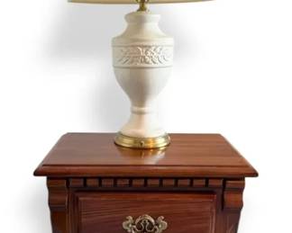 Cherry Nightstand With Brass Hardware  Lamp