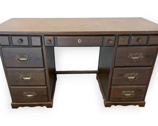 Vintage Desk With Keyhole  Multiple Drawers