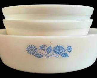 Fire King Casserole Dish and Two Pyrex Bowls