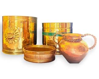 Four Vintage Hammered Brass Planters