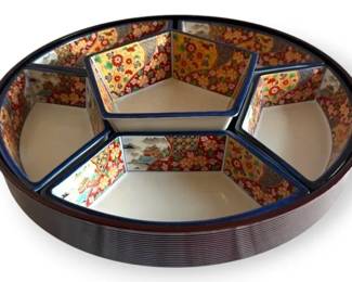 Japanese Imari Style Porcelain Lazy Susan Serving Tray With Rotating Base