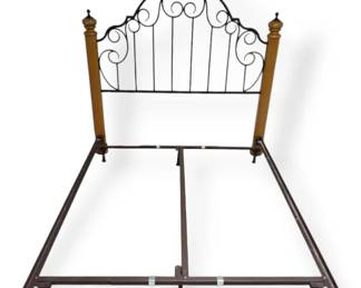 Wood And Black Metal Full Queen Headboard And Mattress Frame