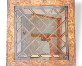 End Table With Brick Pattern And Glass Top